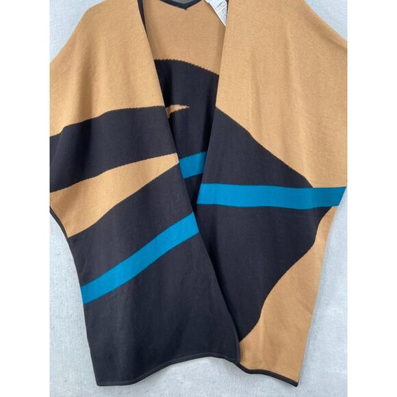 Chicos Poncho Cape Wrap Sz Small / Medium Sweater Tan Black Knit Striped Flowy - Picture 2 of 10